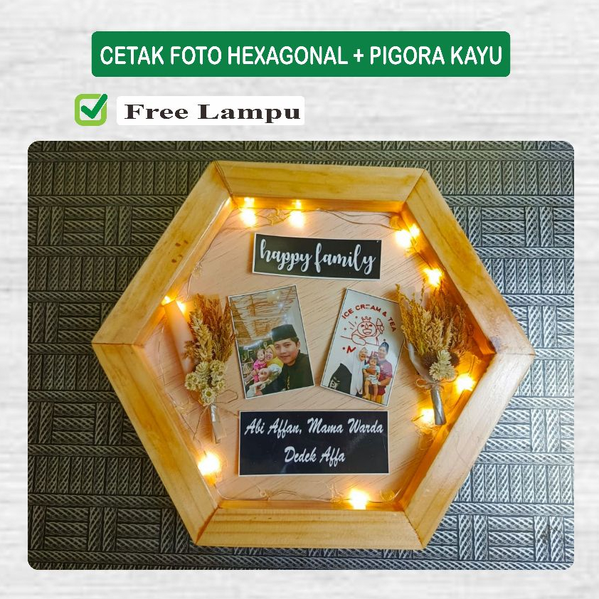 Cetak Foto / Photo  HEXAGONAL Bingkai Kayu Kado WISUDA PERNIKAHAN ULTAH