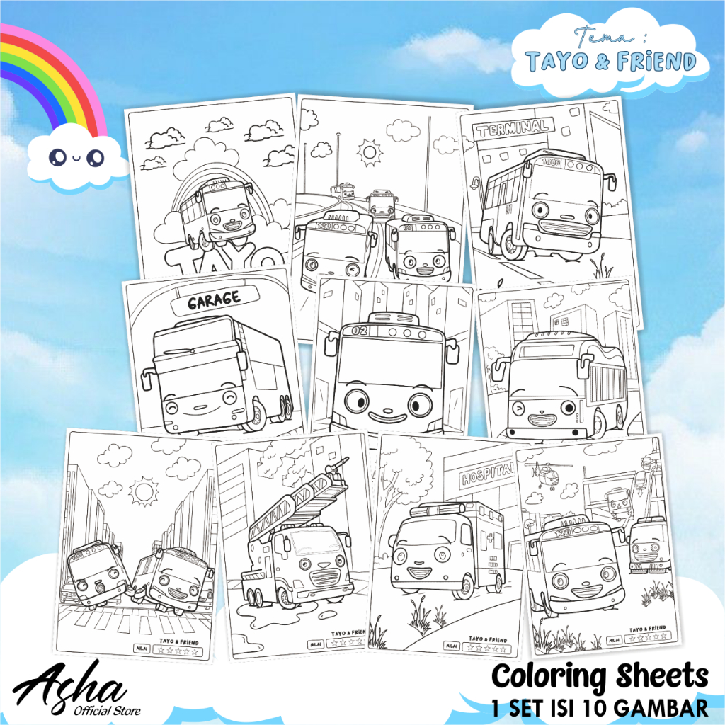 

KERTAS GAMBAR UNTUK ANAK - LEMBAR MEWARNAI ANAK 1 SET ISI 10 LEMBAR GAMBAR TAYO AND FRIEND UKURAN A5