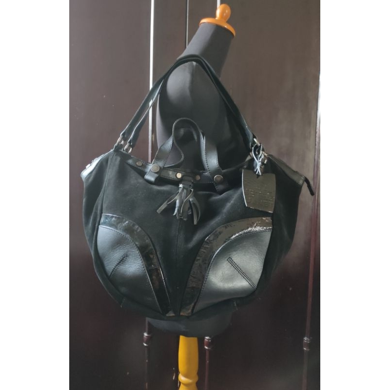 Hobo Bag / Shoulder Bag / Tas Bahu Kulit Asli Brand JANET & JANET Black Genuine Leather Preloved/sec