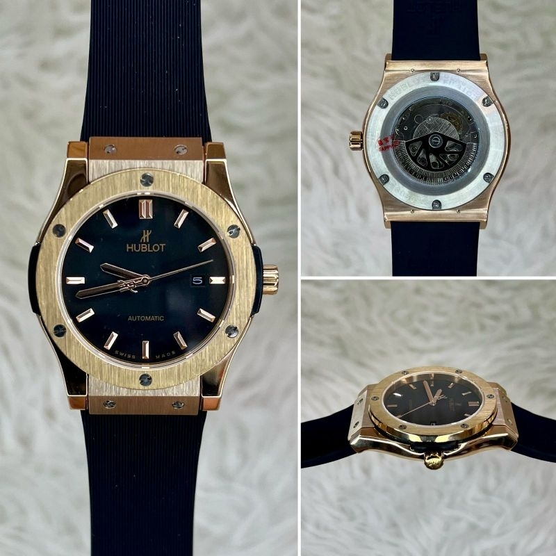 JAM TANGAN PRIA HUBLOT CLASSIC FUSHION BLACK ROSE AUTOMATIC JAPAN SUPER QUALITY DIAMETER 42MM