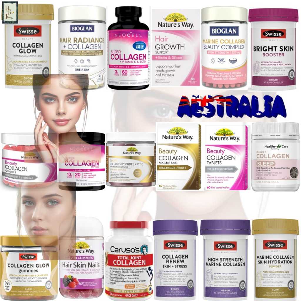 swisse beauty collagen glow, nature's way beauty collagen tablets & nature's way collagen gummies