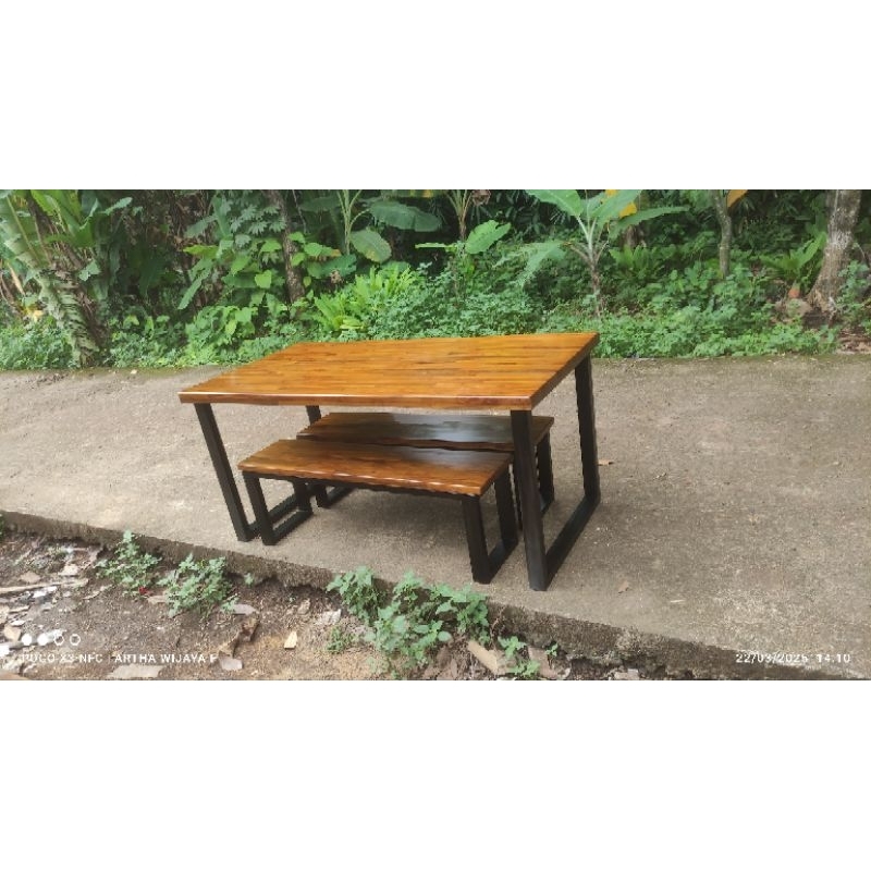 MEJA MAKAN KAKI BESI HOLLOW/MEJA CAFE/MEJA ANGKRINGAN/MEJA OUTDOOR/MEJA KAYU JATI UKURAN 160CM