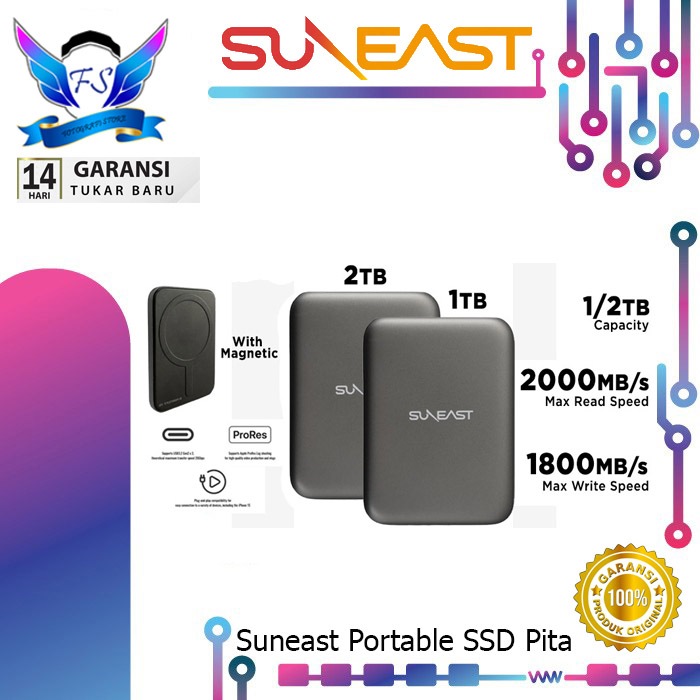 SUNEAST Pita Portable SSD External Memory 1TB - 2TB for iPhone MacBook with Magnetic Original