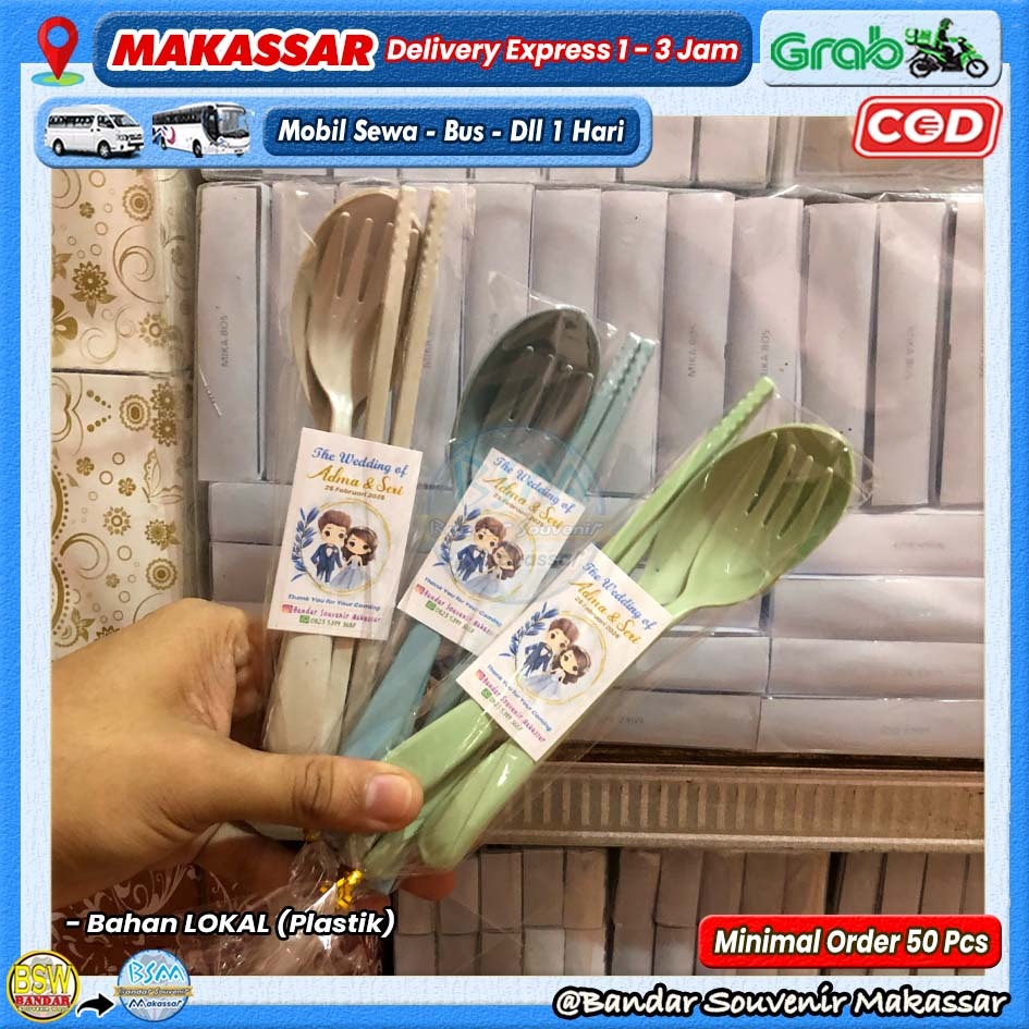 ( min.order 50 pcs ) Souvenir Sendok Garpu Sumpit LOKAL Set Travel Kemas PLASTIK Makassar Manado