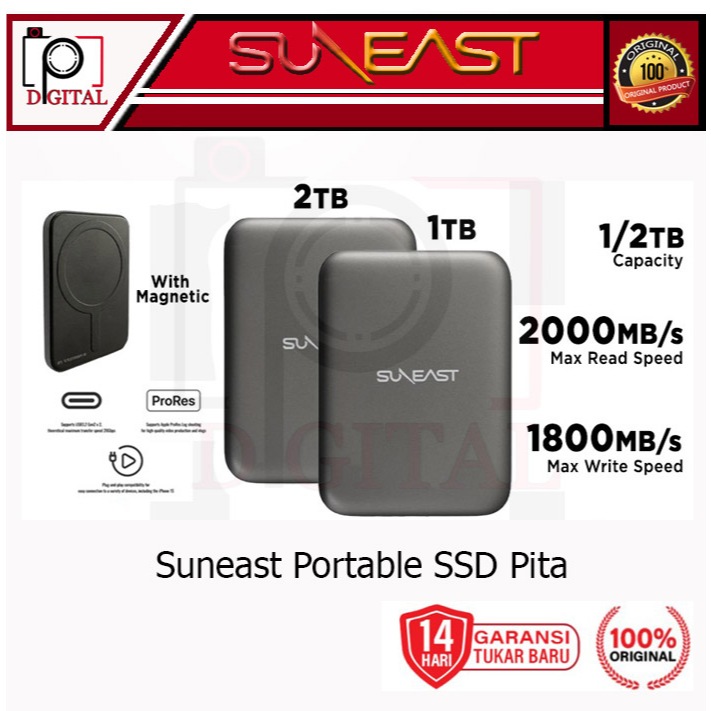SUNEAST Pita Portable SSD External Memory 1TB - 2TB for iPhone MacBook with Magnetic Original