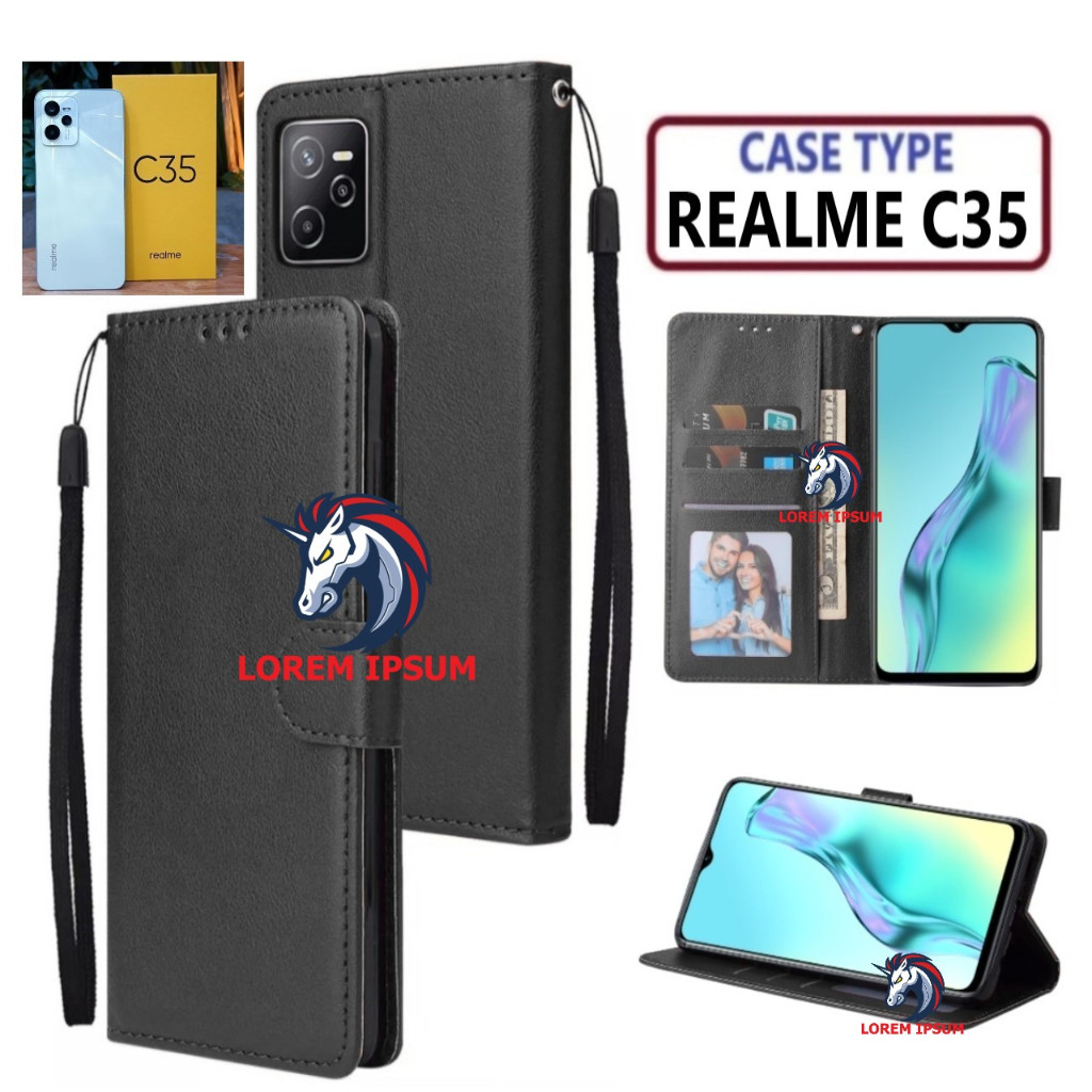 LEATHER CASING REALME C35 CASE KULIT FLIP WALLET LEATHER KULIT PREMIUM SARUNG BUKA TUTUP KESING HP F