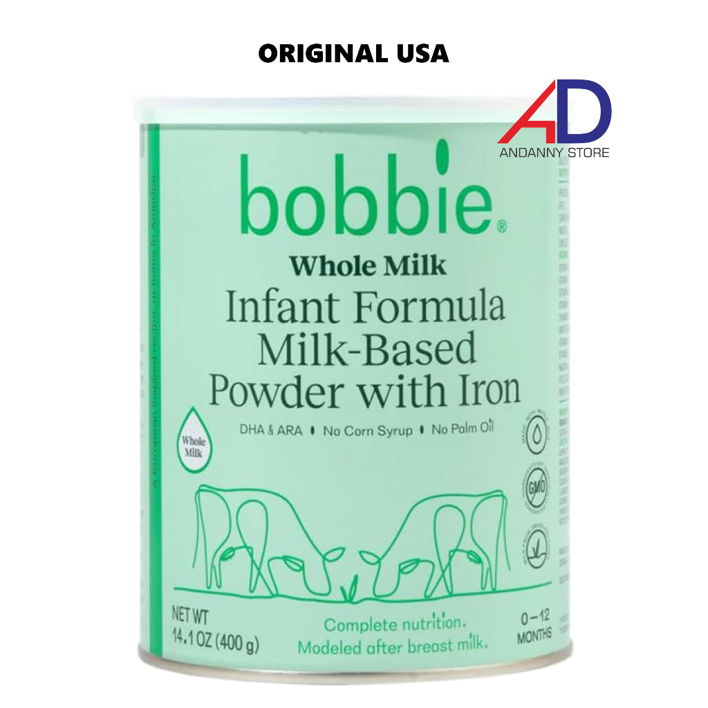 BOBBIE GRASS-FED WHOLE MILK INFANT FORMULA MILK-BASED WITH IRON 400GR / AMERICAN-MADE WHOLE MILK REC