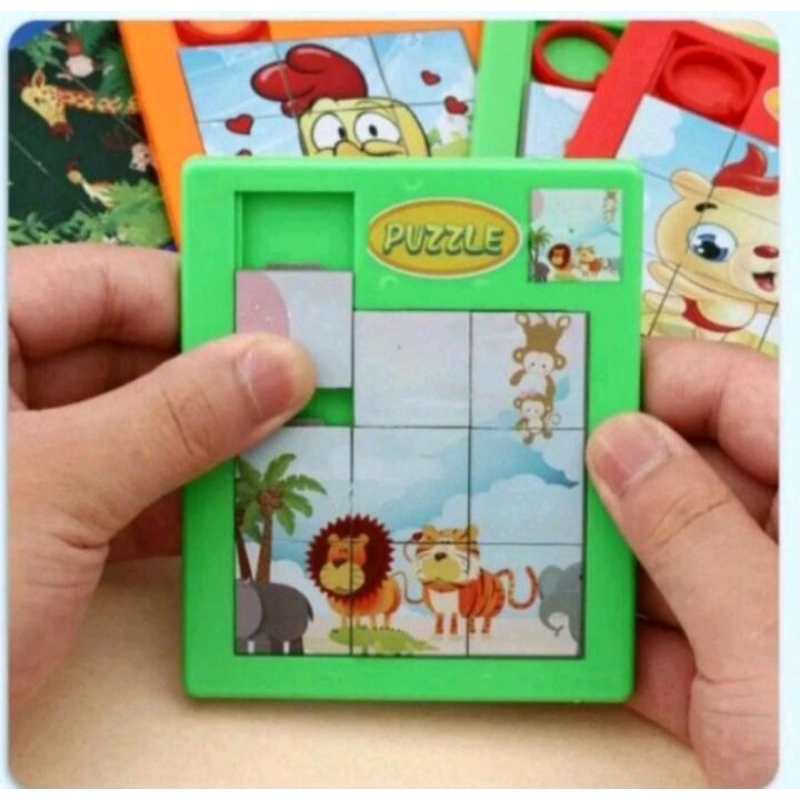 Mainan Anak Edukasi  Puzzle Geser susun Plastik karakter  Pony,Minnie,Minion,Dragon ball,Paw patrol