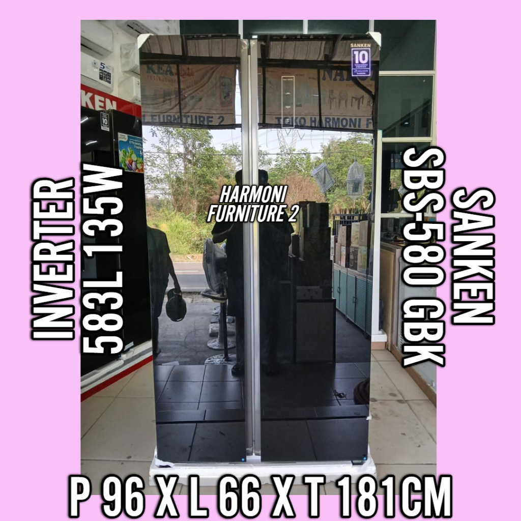 KULKAS SIDE BY SIDE SANKEN SBS-580GBK INVERTER SIDE BY SIDE SANKEN 583L INVERTER