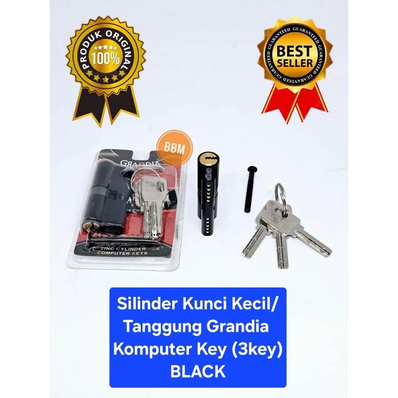 GRANDIA Silinder / Cylinder Kunci Pintu Rumah kecil Komputer Key (3key) BLACK Silinder Kunci Pintu K