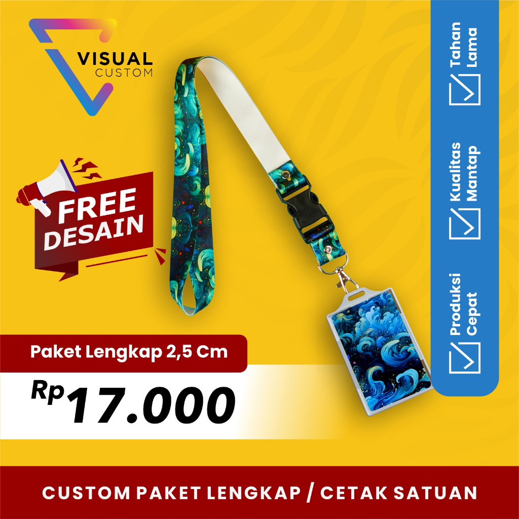 PAKET LENGKAP 2,5 CM SATU SISI + ID CARD PVC + FRAME / CETAK LANYARD ID CARD CUSTOM / CETAK LANYARD 
