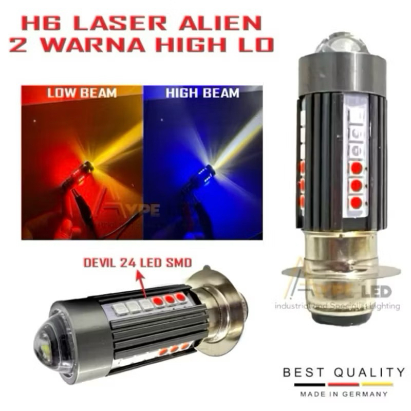 (ORIGINAL) LAMPU UTAMA MOTOR H6 LASER 30 LED ALIEN H6 001 LED LASER 2 WARNA HI / LOO 20 WATT | BOHLA