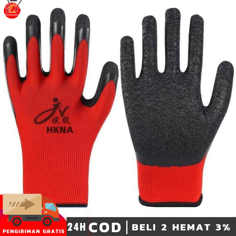 [12 Pasang] Sarung Tangan Kerja Kombinasi Katun Karet Anti Cutting Merk Lupo GROSIR TERMURAH [ST LUP