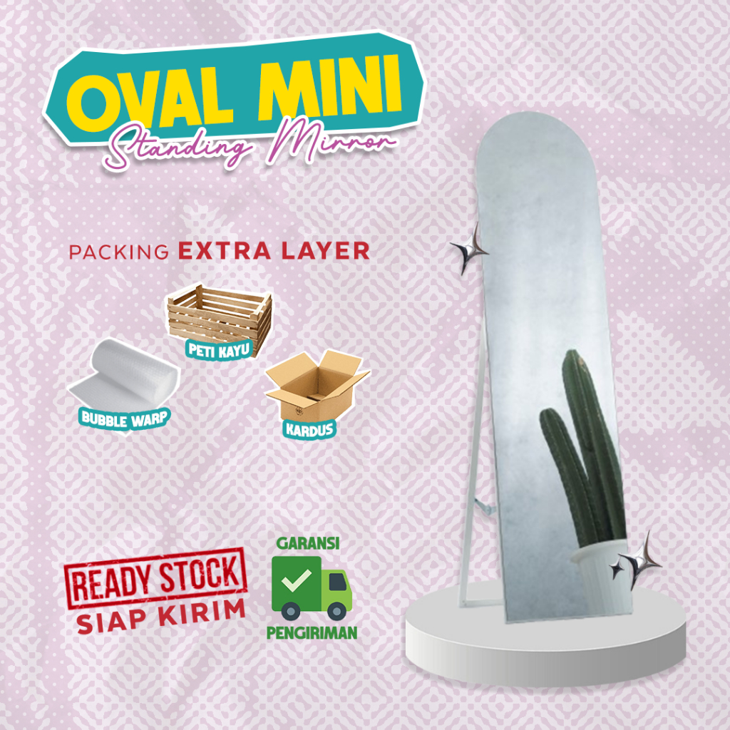 STANDING MIRROR FRAMELESS OVAL MINI - AESTHETIC | STANDING MIRROR MURAH