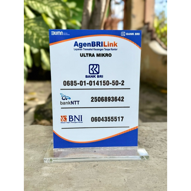 

PAPAN AKRILIK MEJA BAHAN TEBAL UKURAN 15x20cm AGEN BRI LINK BRILINK BISA EDIT CUSTOM REKENING