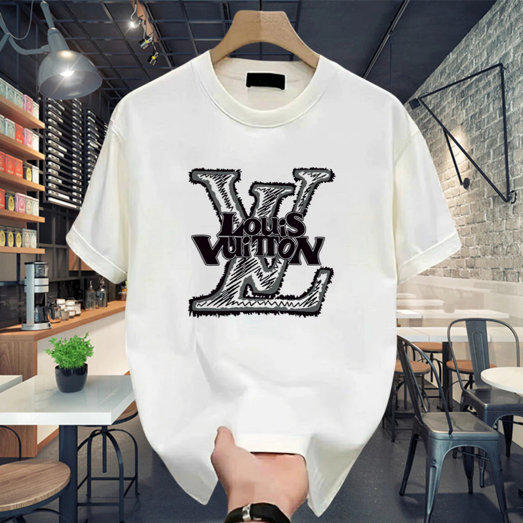 Outlets LV Logo Kaos Black White Oversized 20s Boxy Fit T Shirt Pria Wanita - Louis Vuitton 37 / Kao