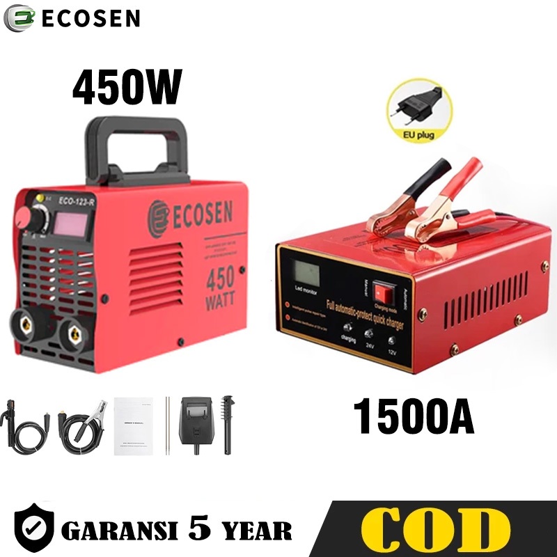 Mesin Las Inverter MIG-250 450 Watt dan Charger Aki Motor Mobil 12V/24V 1500A