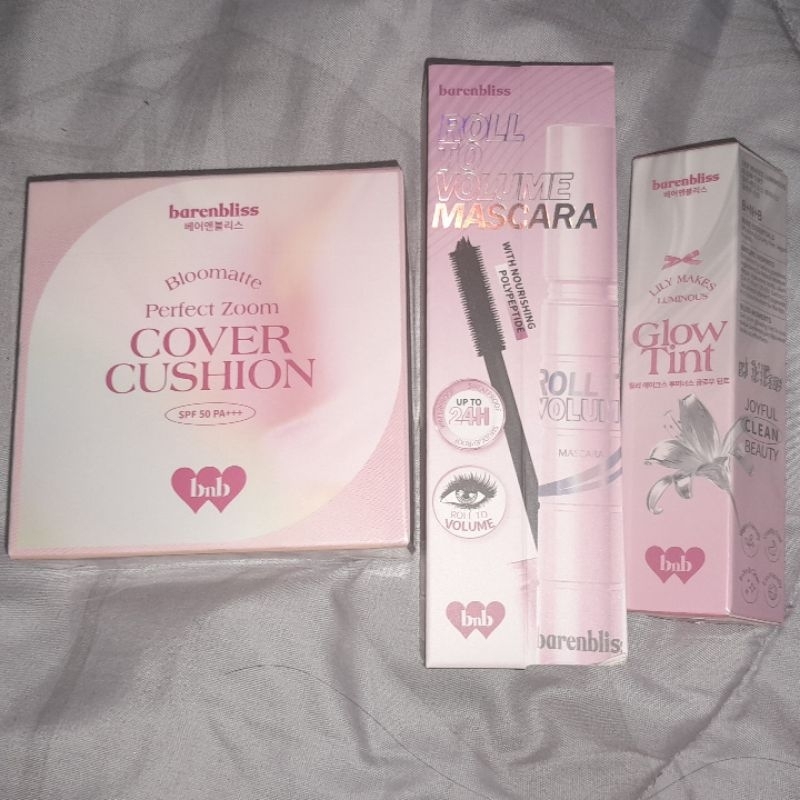 pl bnb barenbliss cushion fn1, mascara bnb barenbliss, lip tint bnb barenbliss glow tint