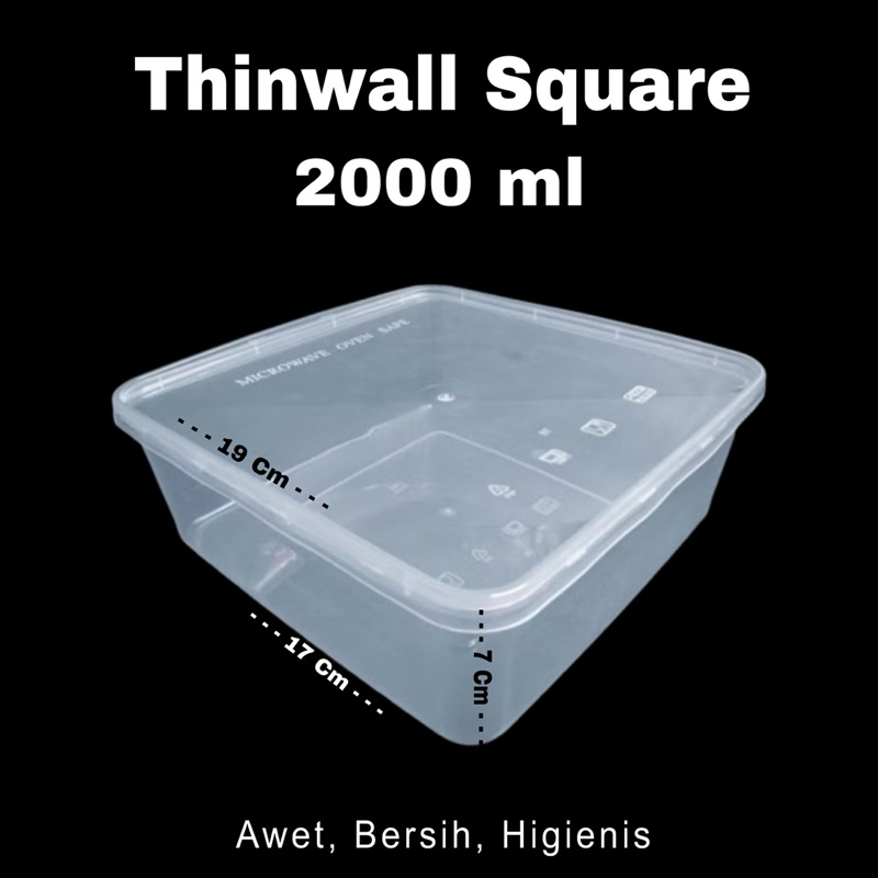 Thinwall square 2000 ml. thinwall. food container box. kotak makanan.