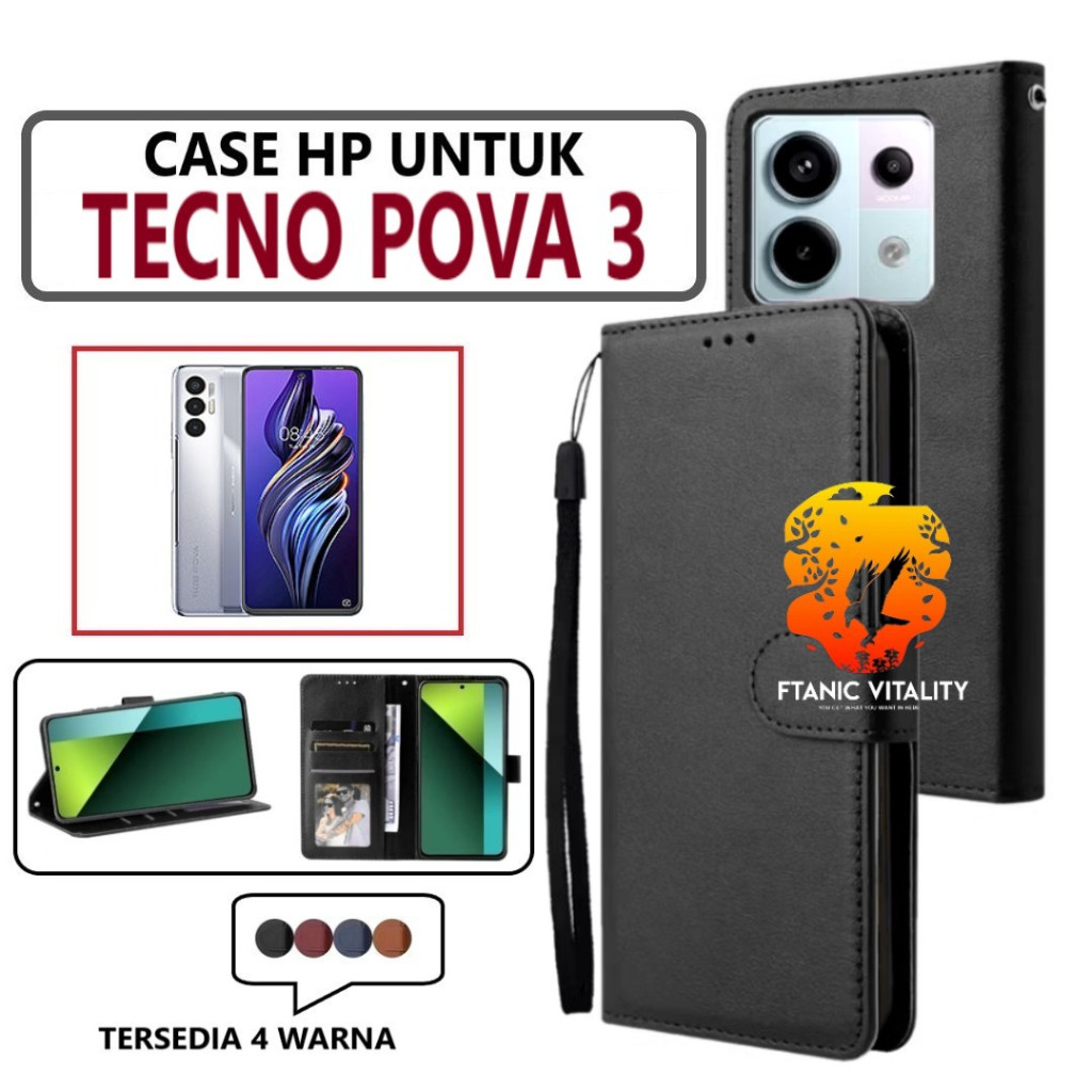 FLIP LEATHER CASING TECNO POVA 3 CASE KULIT FLIP WALLET LEATHER DOMPET KULIT PREMIUM SARUNG BUKA TUT