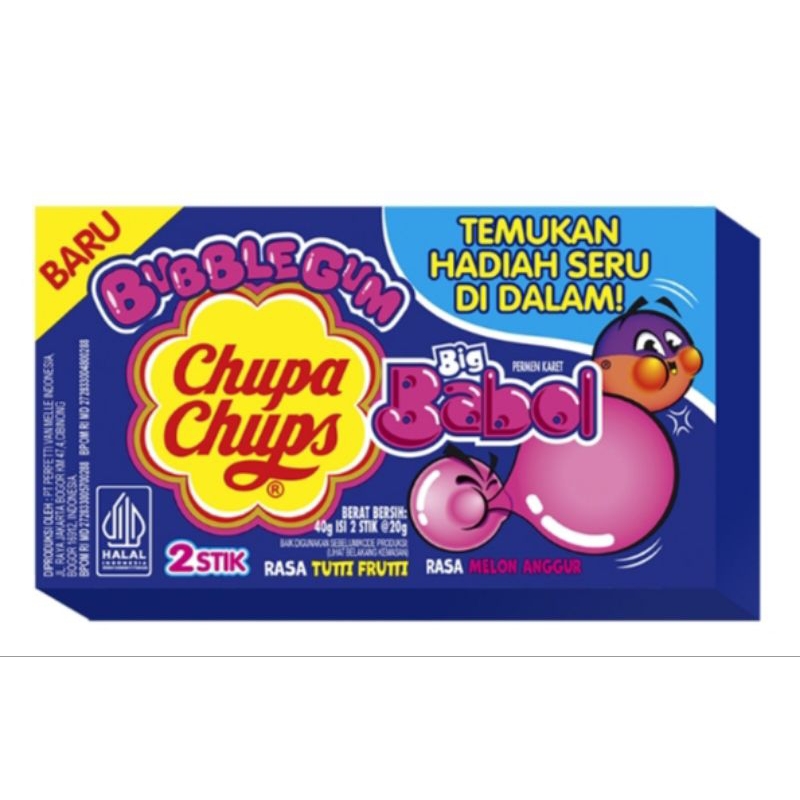 

Chupa Chups Big Babol Permen Karet Stick Tutti Frutti & Melon Anggur 2 x 20g