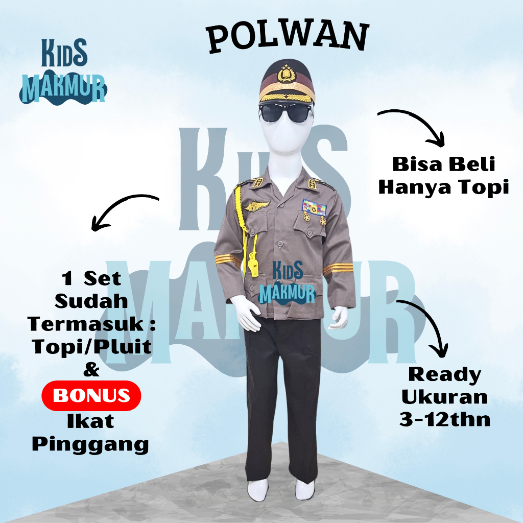 KIDS-MAKMUR Baju polisi jendral anak perempuan - baju polwan wanita ank tk - kostum profesi polisi