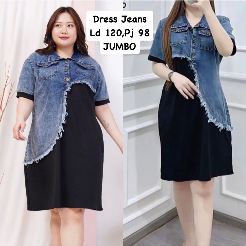 MIDI DRESS JEANS JUMBO KEKINIAN BKK PREMIUM / DRESS WANITA JUMBO VIRAL