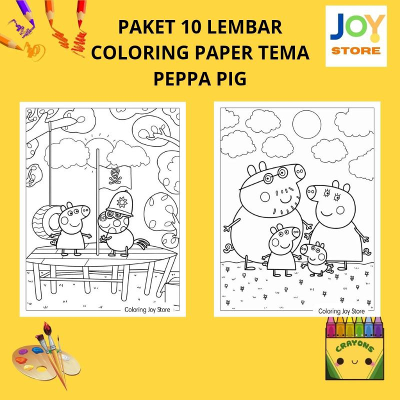 

PAKET 10 Lembar Kertas Gambar Mewarnai Tema Peppa Pig Ukuran A4 150 gsm - Coloring Paper 035
