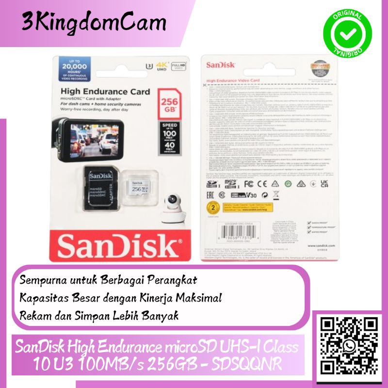 SanDisk High Endurance microSD UHS-I Class 10 U3 100MB/s 256GB - SDSQQNR