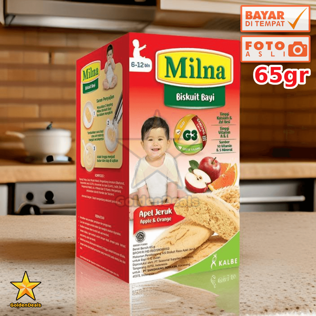 [65 Gram] Milna Biskuit Bayi Apel Jeruk - Camilan Snack Bayi 6-12 Bulan 65 gr