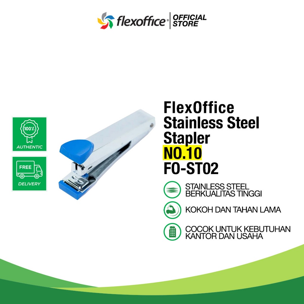

FlexOffice Stainless Steel Stapler FO-ST02 No.10 alat cekrek stapler kokoh murah ready stock