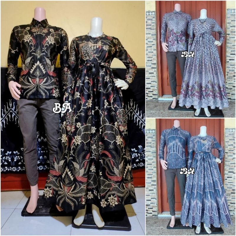 Gamis Batik Modern Couple Baju Kondangan Couple Gamis Undangan Set Gamis Batik Katun Premium