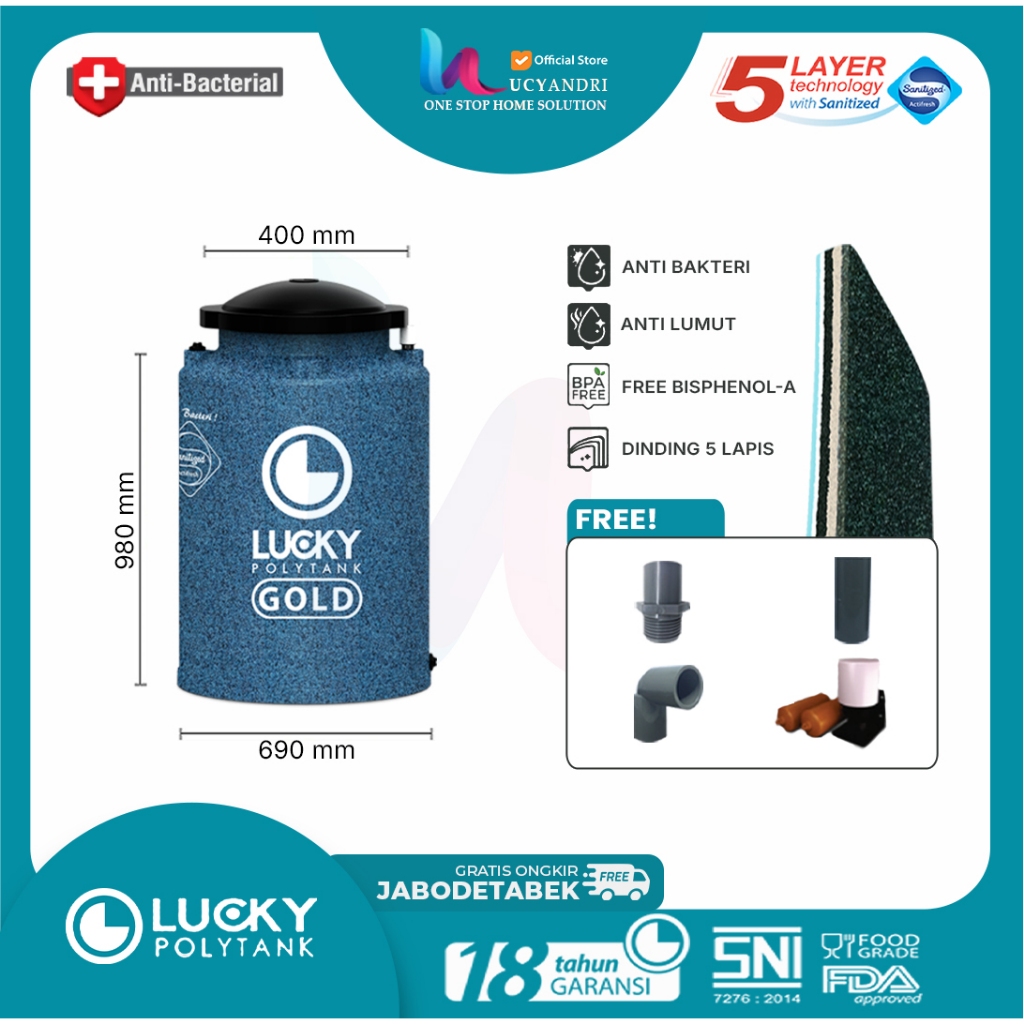 Tangki Air Plastik  LGAB 350  LAB 31 300 Liter Lucky Gold Anti Bacterial/ Toren Air / Tandon Air