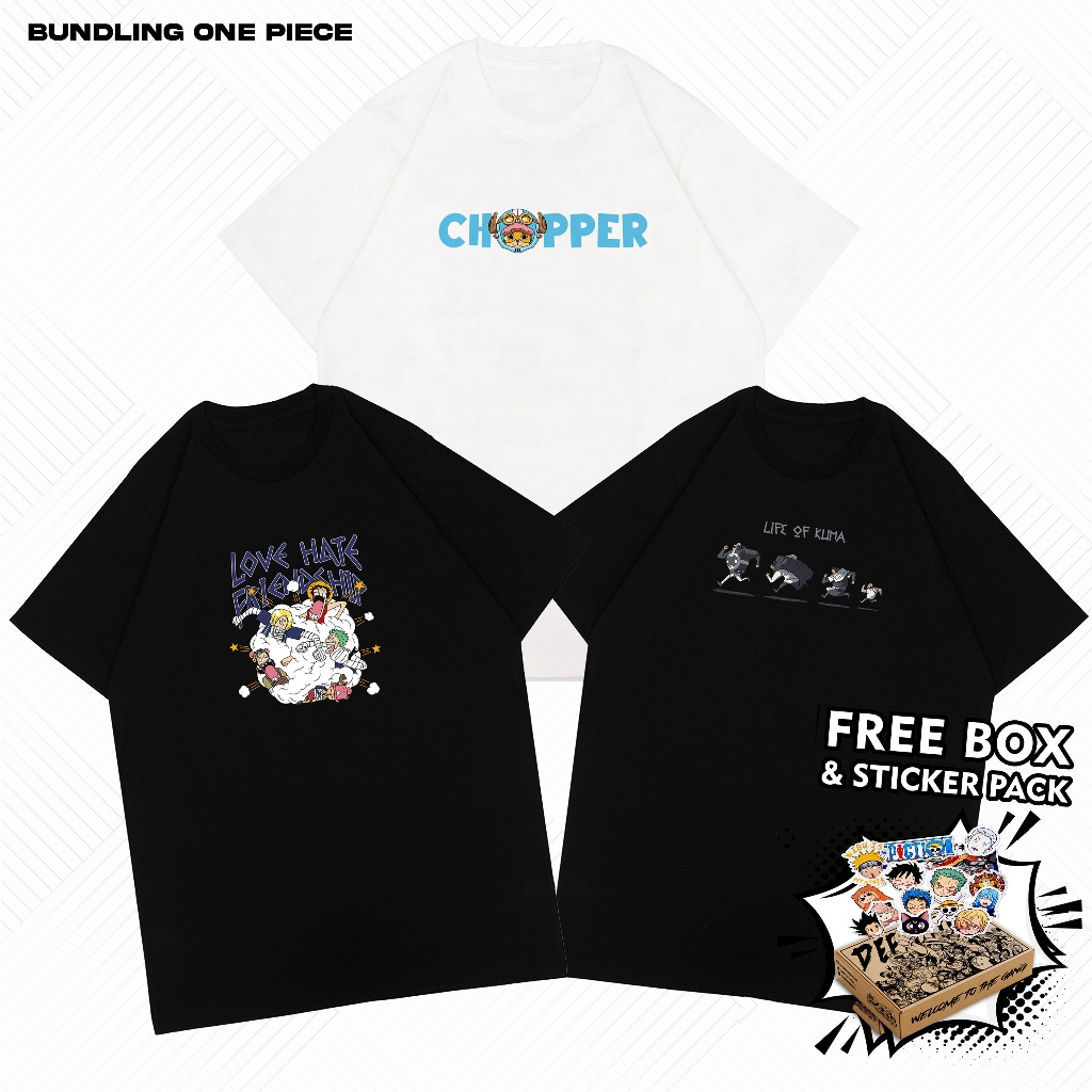 BUNDLING TSHIRT - BUY 1 GET 3 T-SHIRT KAOS ANIME ONE PIECE NARUTO GINTAMA EYESHIELD