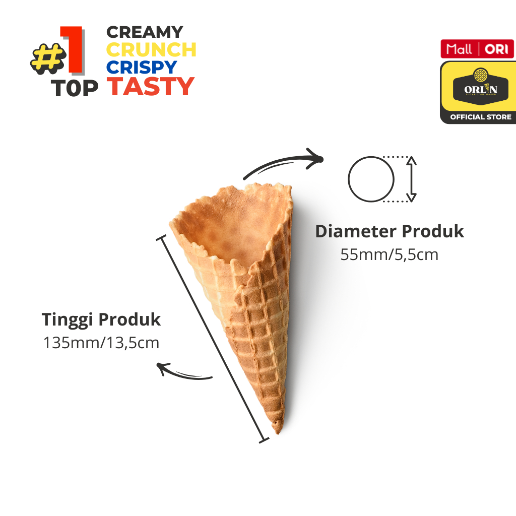 

QH ORLIN Paket Usaha Cone Es krim Waffle Clasic 5,5cmx13cm isi 200pcs Sekali Gigit, Nagih Sampai