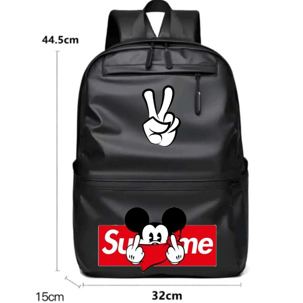 Dhoskie Tas Ransel Vintage Supreme Distro Gendong Pria Wanita Sekolah Waterproof Kulit PU (44x32x15c