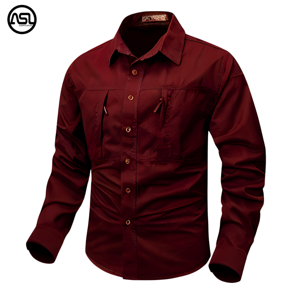 Kemeja Tactical Maroon Lengan Panjang / Kemeja Pria Lengan Panjang / Kemeja Tactical Pria / Kemeja T