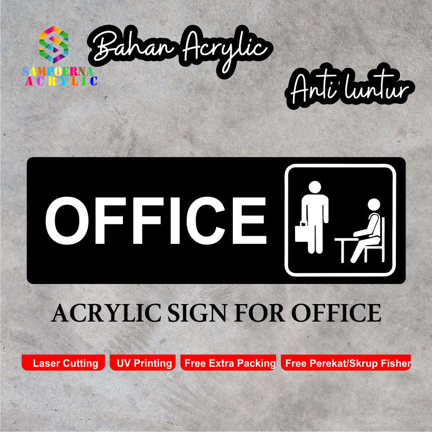 

sign office acrylic water proof mudah di bersihkan ready stock