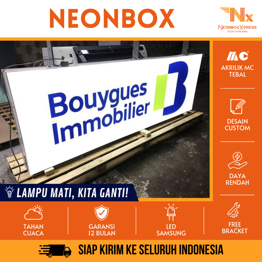 Papan Neon Box Besar Indoor/Outdoor FREE TIMER Reklame Neonbox Akrilik Besar Custom Bebas Desain 1/2