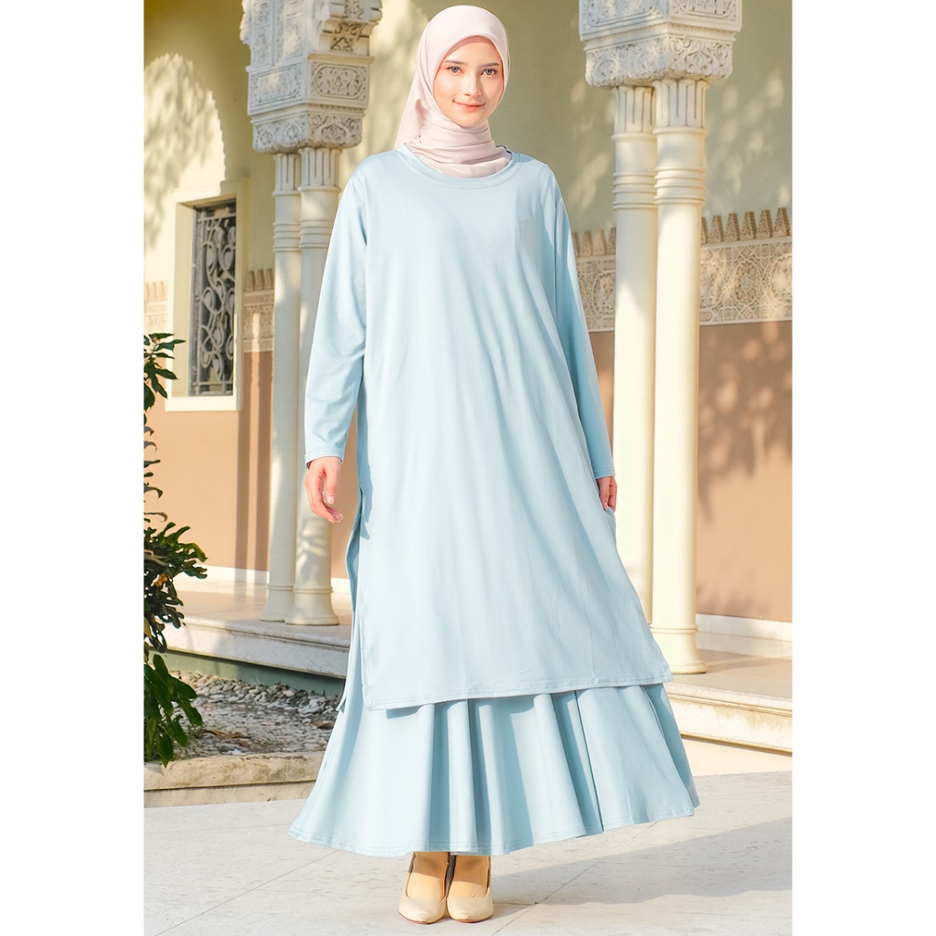 Oneset Tunik Rok dan Kulot Rayon Jumbo Adem - JV Hasanah Set Tunik Rok dan Kulot Rayon
