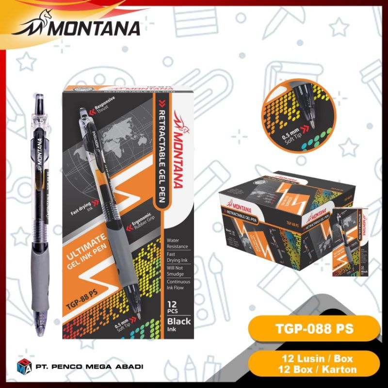 

PEN GEL 12PCS MONTANA TGP 088 BALLPOINT PENA PEN GEL CETEK MURAH