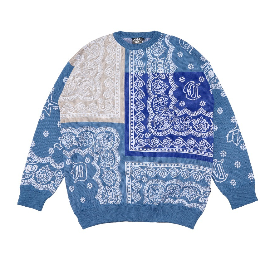 GDCK Crewneck Blue PAISLEY / Sweater Knit Rajut Katun / Knitting / Jaket Sweatshirt Biru
