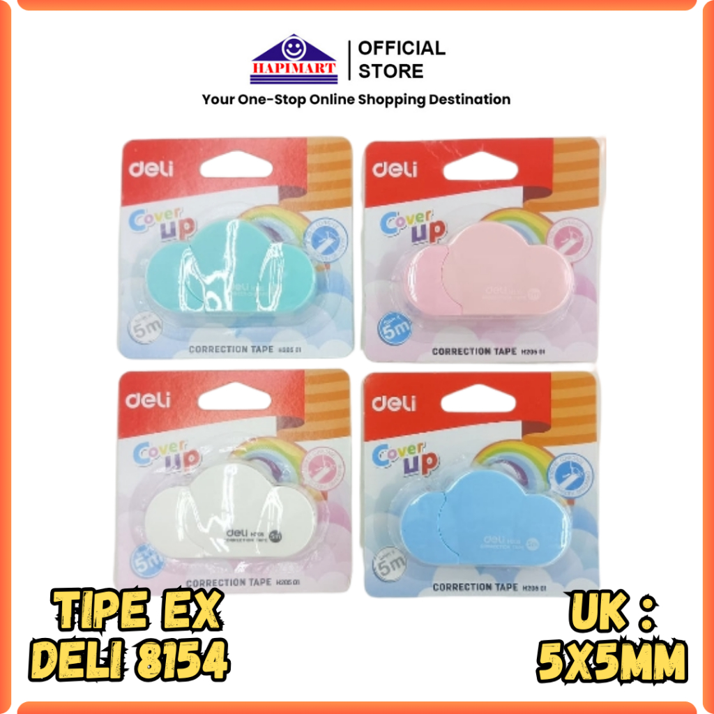 

Tipe x Roll DELI Bentuk Awan 5m Tipe EH20501 Warna Mate/ Tape Kertas Mini Correction Bentuk Lucu