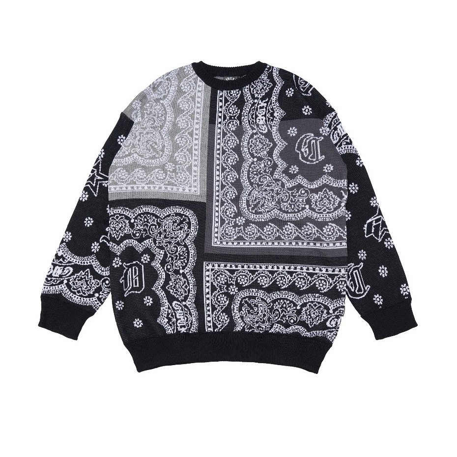 GDCK Crewneck Black PAISLEY / Sweater Knit Rajut Katun / Knitting / Jaket Sweatshirt Hitam