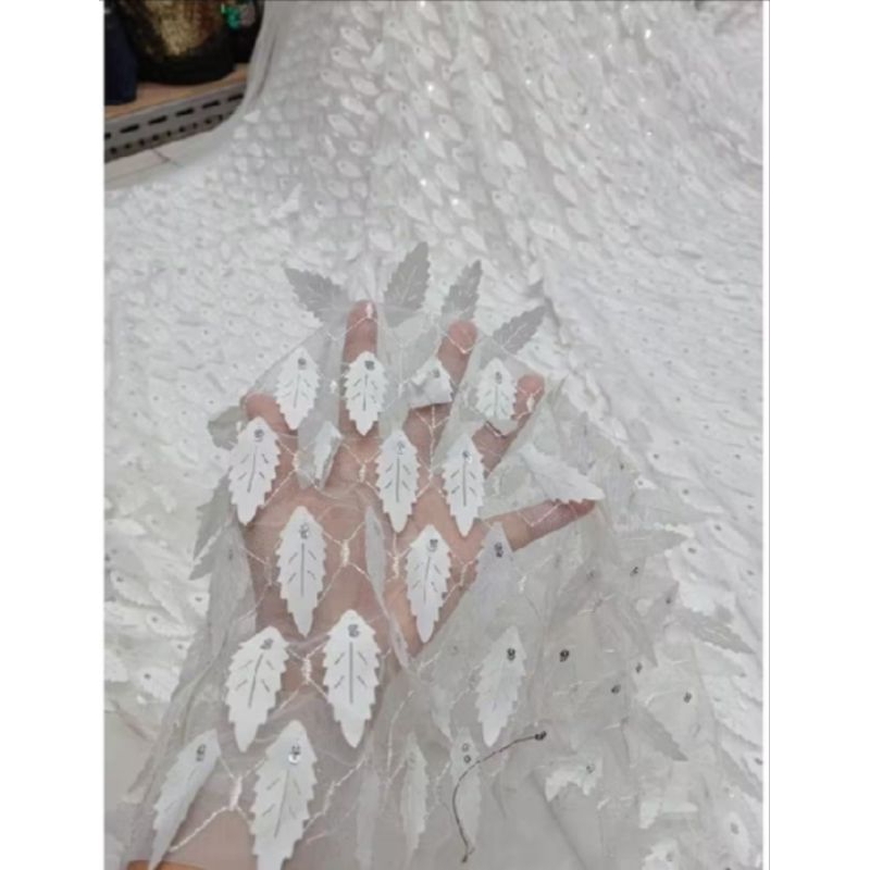 Bahan Kain Tile Bunga Payet Bunga Daun Tridi Timbul Tile Bunga Payet Timbul