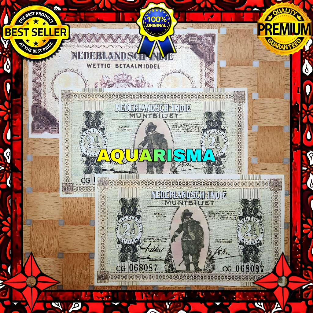 KOLEKSI NUMISMATIK - SOUVENIR REPRO UANG KUNO 2½ GULDEN HINDIA BELANDA MUNTBILJET 1940