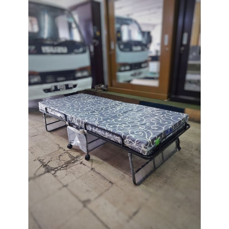 Ranjang Besi Lipat + Kasur Busa - Folding Bed - Tempat Tidur - Extra Bed