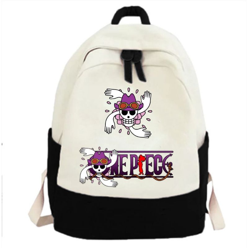 Tas ransel tanpa saku depan, keren kekinian, motif one piece, cocok untuk pria dan wanita