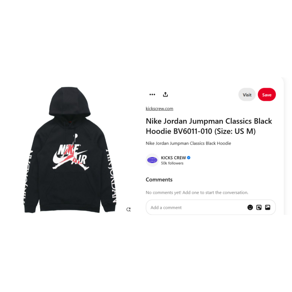 Jaket Nike Jordan Jumpman Classics Black Hoodie Size M Oversize BV6011-010