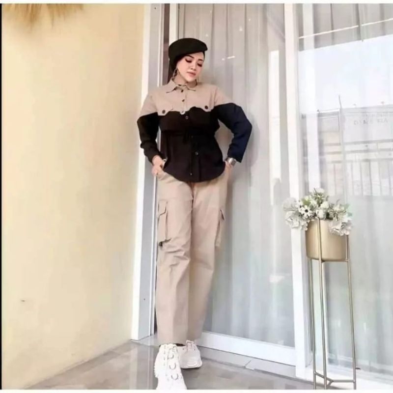 NEW setelan wanita kombinasi celana cargo//setelan wanita dewasa